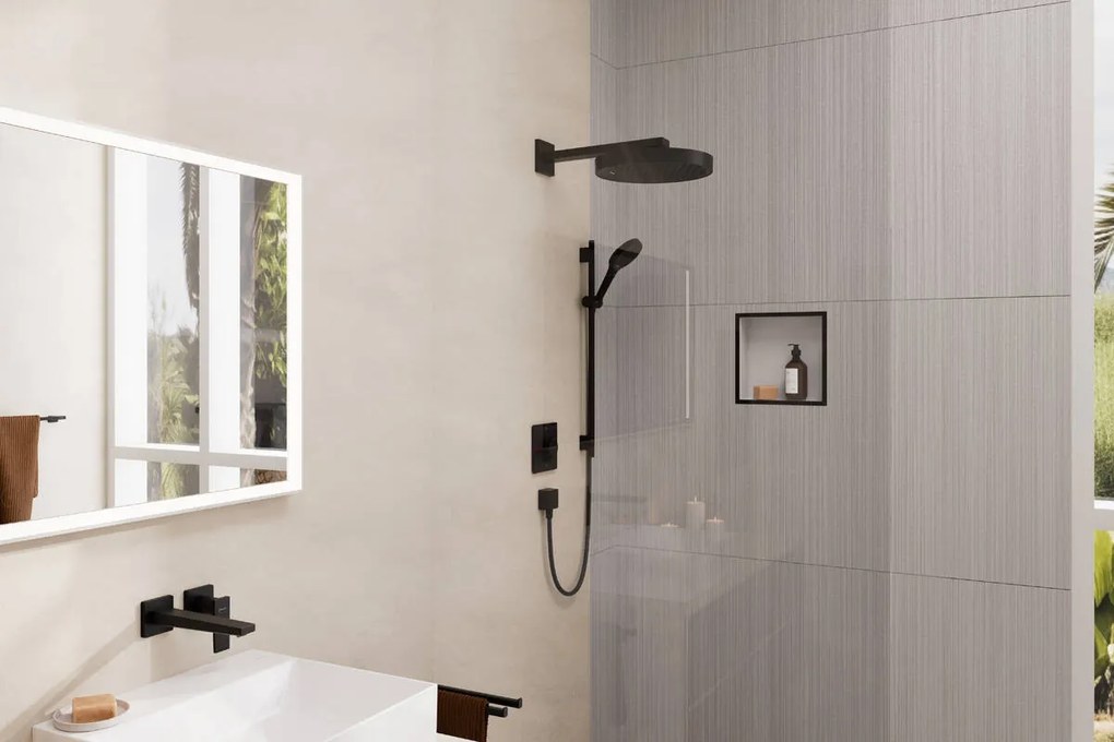 Hansgrohe Rainfinity, sprchová sada 130 3jet s tyčou S Puro 65 cm, čierna matná, HAN-28745670