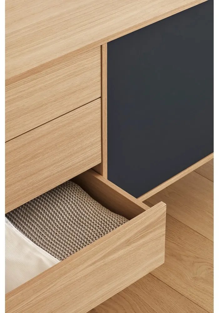 Antracitovosivá komoda v dubovom dekore Teulat Yoko, šírka 180 cm