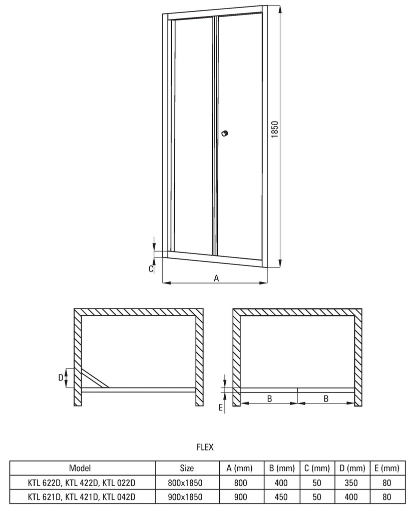 Deante Flex, skladacie dvere do otvoru 80x185 cm, 5mm číre sklo, chrómový profil, KTL_022D