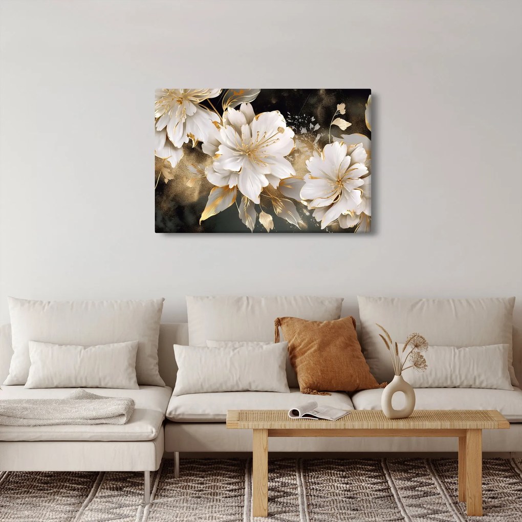 Obraz - Kvety v zlate (90x60 cm)