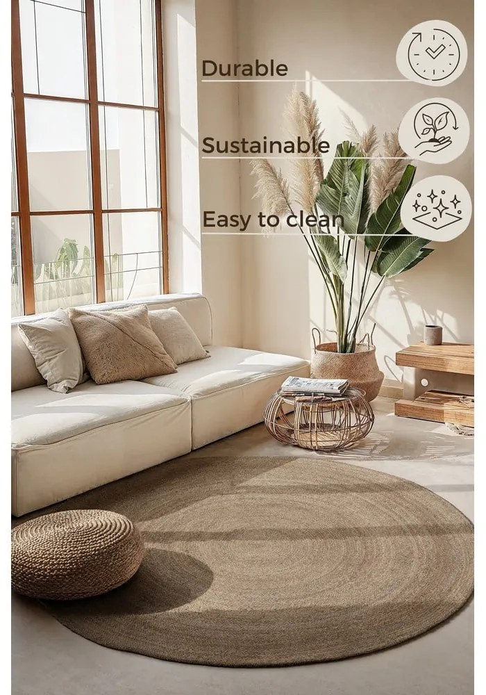 Sivobéžový obojstranný jutový okrúhly koberec ø 100 cm Braided – Hanse Home