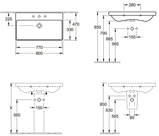 Villeroy & Boch 41568001 - Závesné umývadlo AVENTO 80x47 cm keramika/biela
