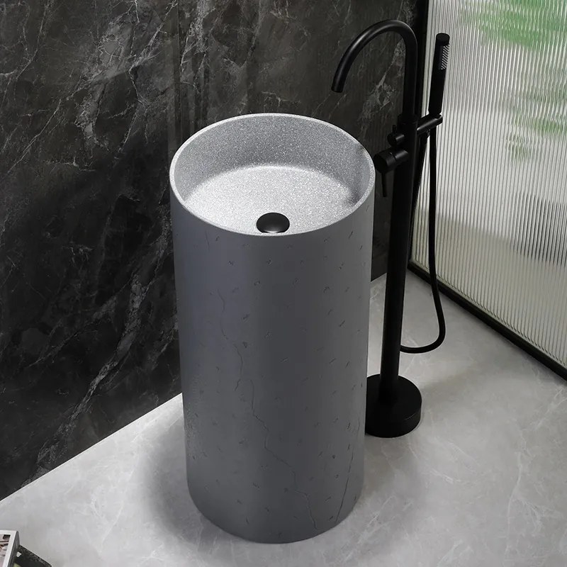 BPS-koupelny Voľne stojace keramické umývadlo HYD-ST4-GR-WOF-860 ø40 cm, sivé