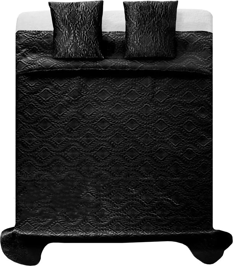 DomTextilu Čierne satenové prehozy na manželskú posteľ so vzormi 200 x 220 cm 10054