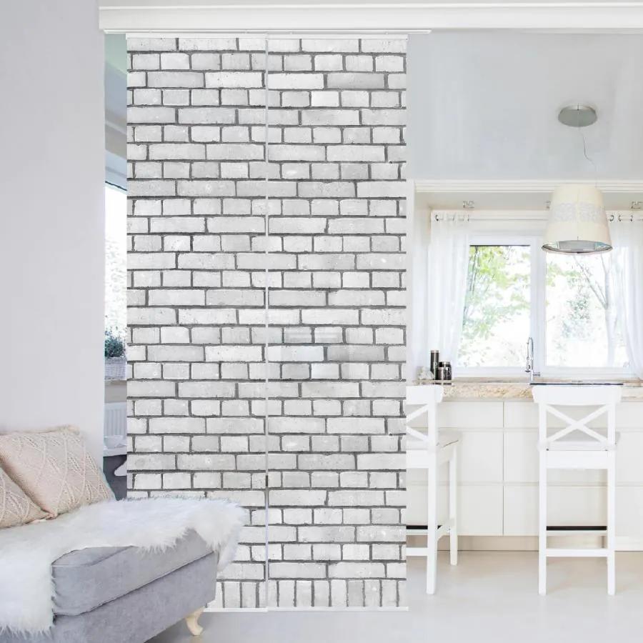 Súprava posuvnej záclony -Brick Wallpaper White London-2 panely