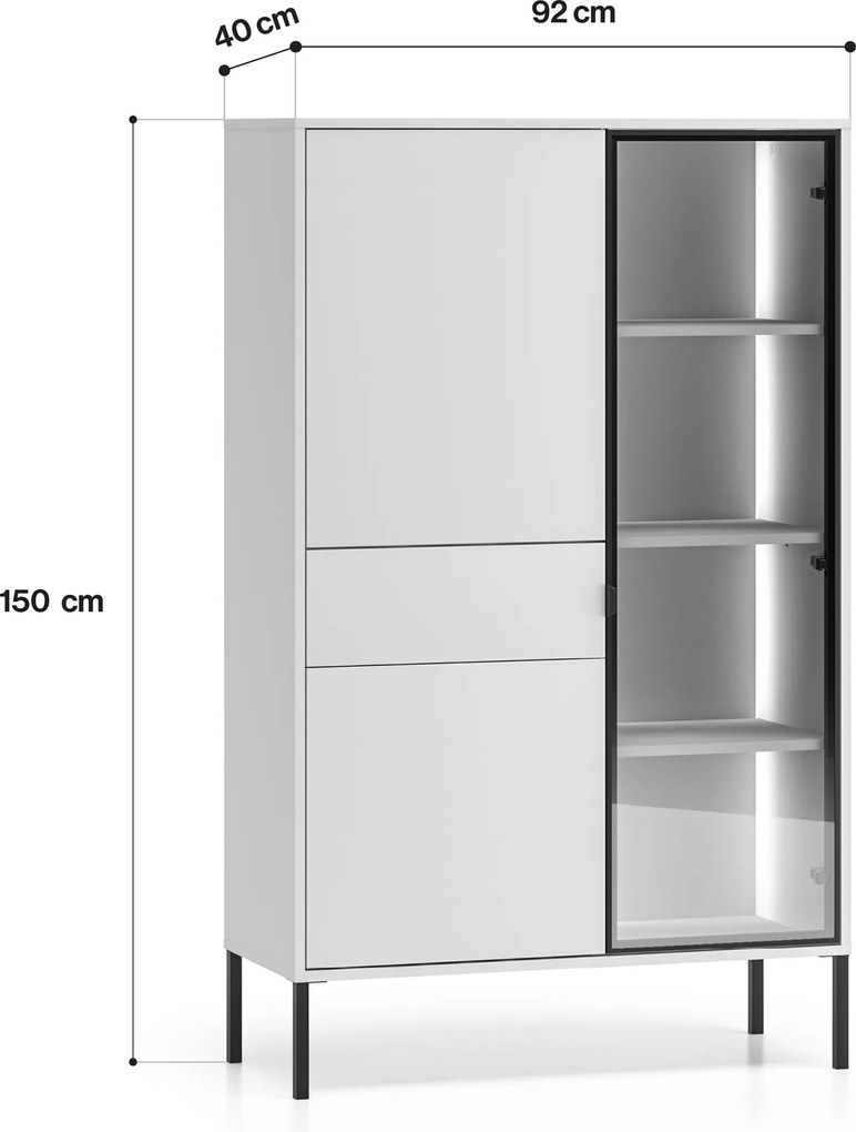 Vysoká vitrína Harmona 92 cm so zásuvkou a osvetlením - kašmírová