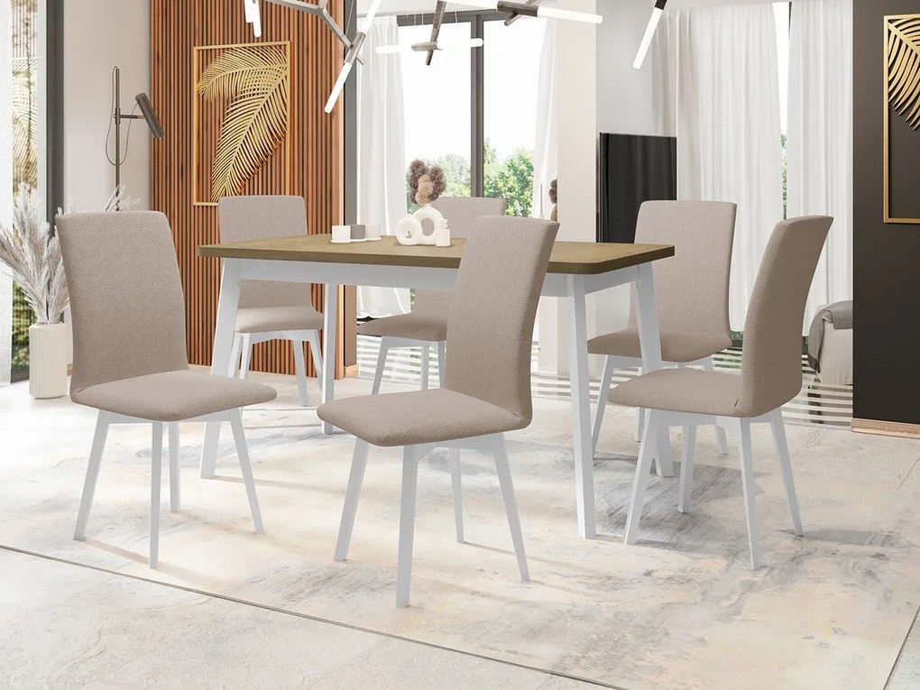 Jedálenský stôl so 6 stoličkami AL24, Morenie: dub artisan L, Poťahové látky: 25x - Paros 2, Farby nožičiek: čierna