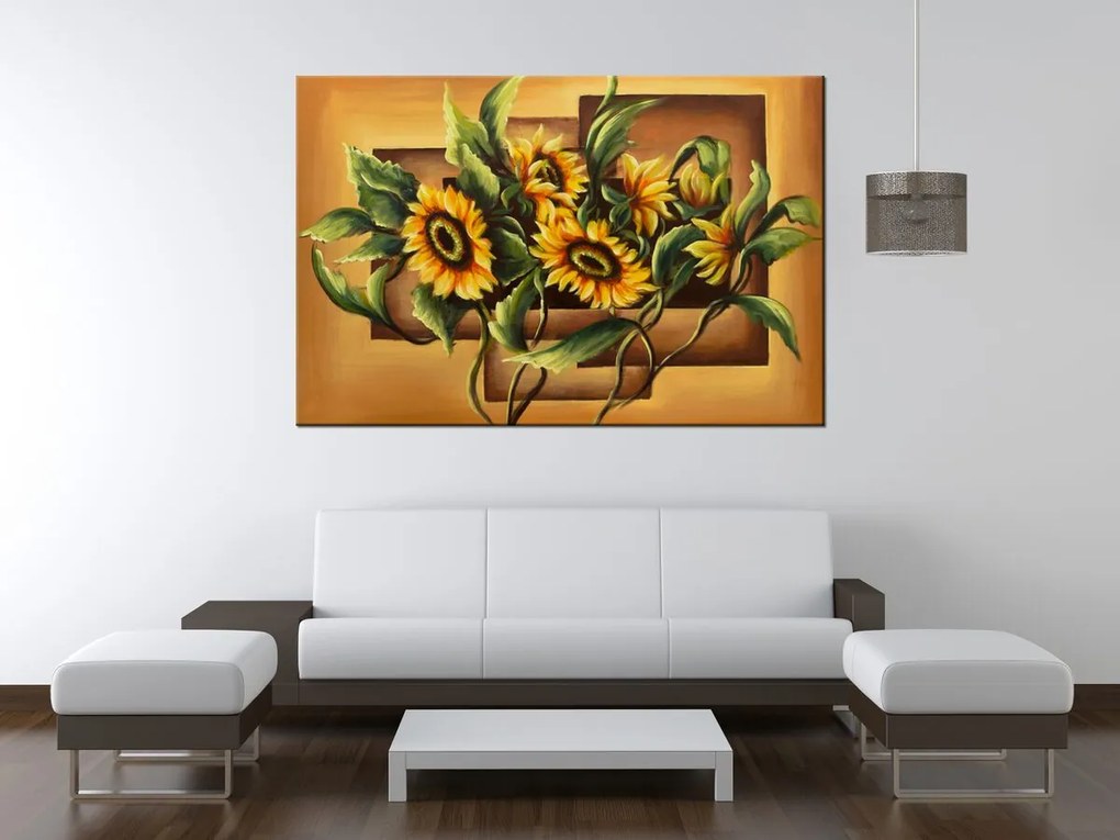 Gario Ručne maľovaný obraz Kompozícia Slnečnice Rozmery: 120 x 80 cm