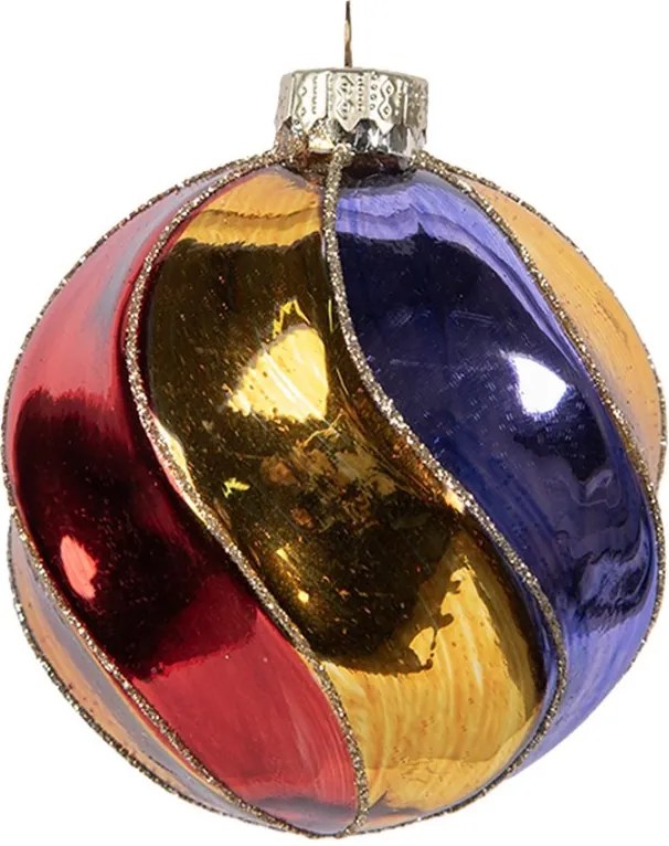 Zlatá sklenená ozdoba gule s farebnými pruhmi - Ø 8*8 cm