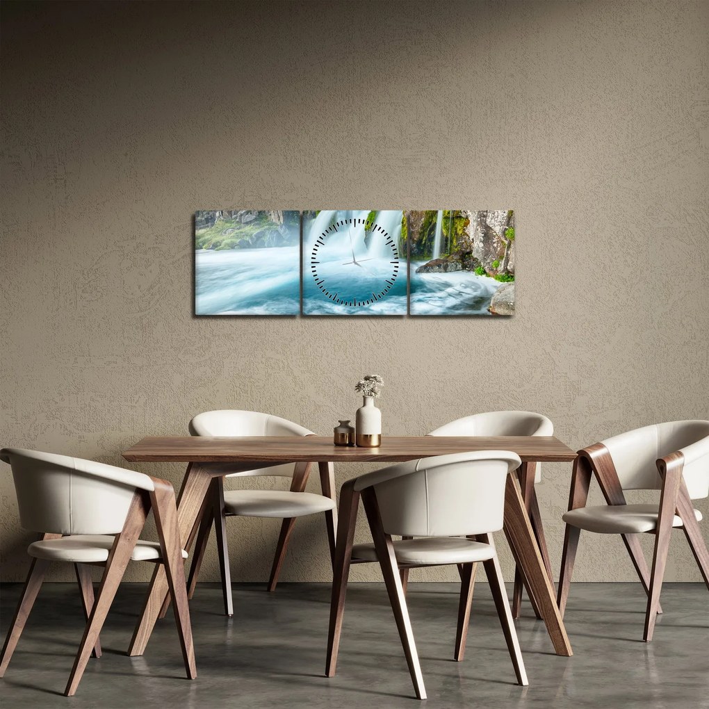Obraz - Skaly s vodopádmi (s hodinami) (90x30 cm)