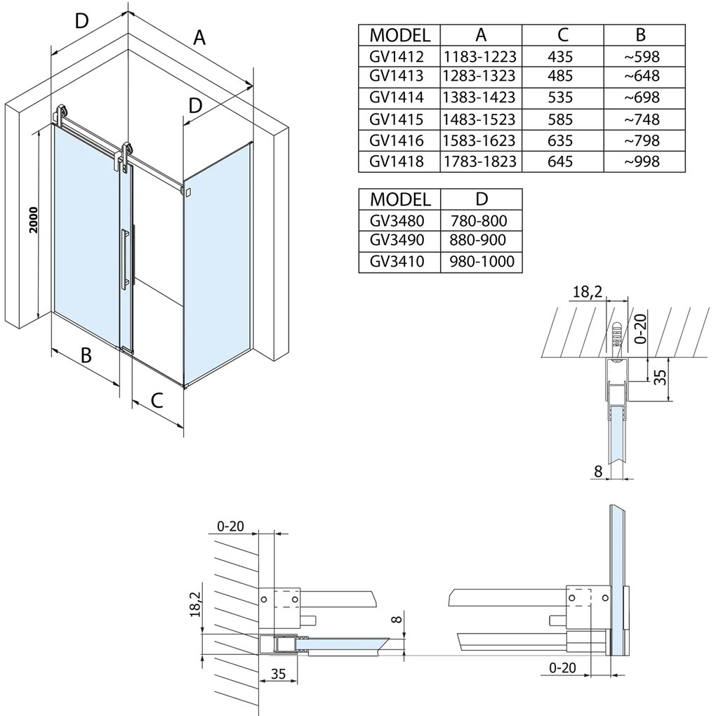 Gelco Gelco, VOLCANO BLACK obdĺžniková sprchová zástena 1800x1000mm L/P varianta, GV1418GV3410