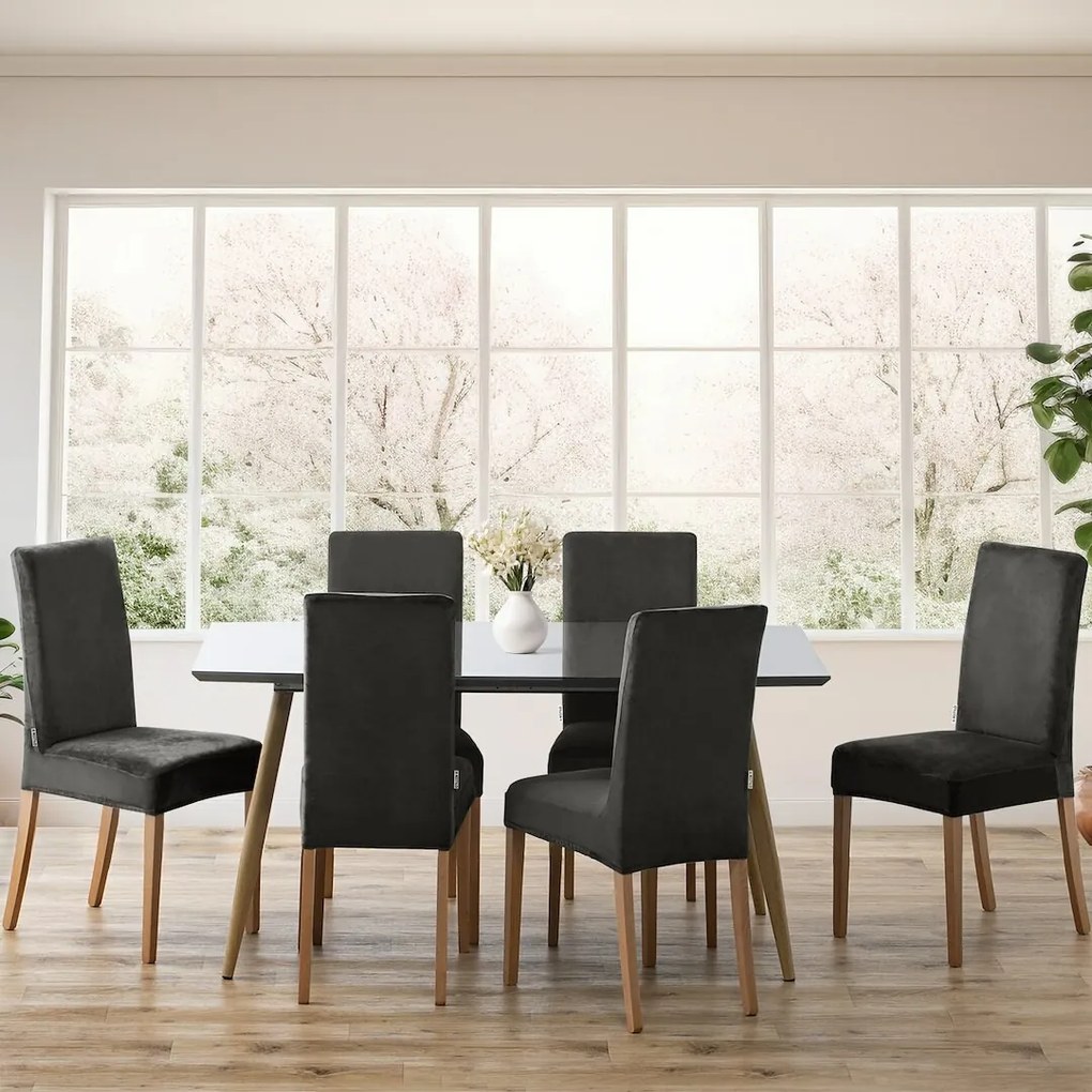 Restilo Napínací poťah na stoličku Sento tmavosivá, 48 x 48 x 58 + 10 cm, súprava 4 ks