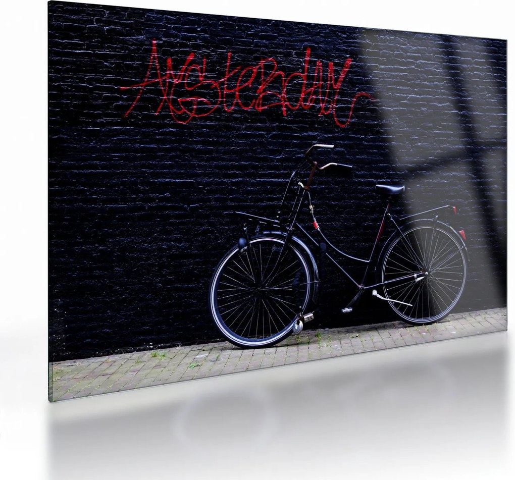 Sklenený obraz bicykla v Amsterdame (70x50 cm)
