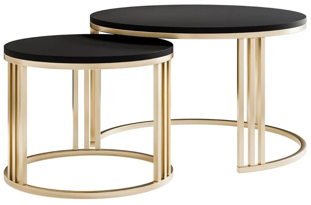 OKRÚHLY KONFERENČNÝ STOLÍK 2v1 LEONARDO 2 BRÚSENÁ ZLATÁ + ČIERNA MATNÁ