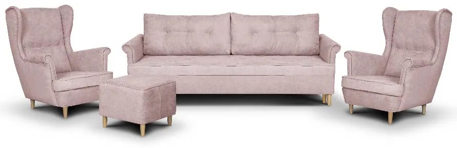 Souprava ELIA Ušák Růžová ( POHOVKA+2x KŘESLO+PODNOŽKA)