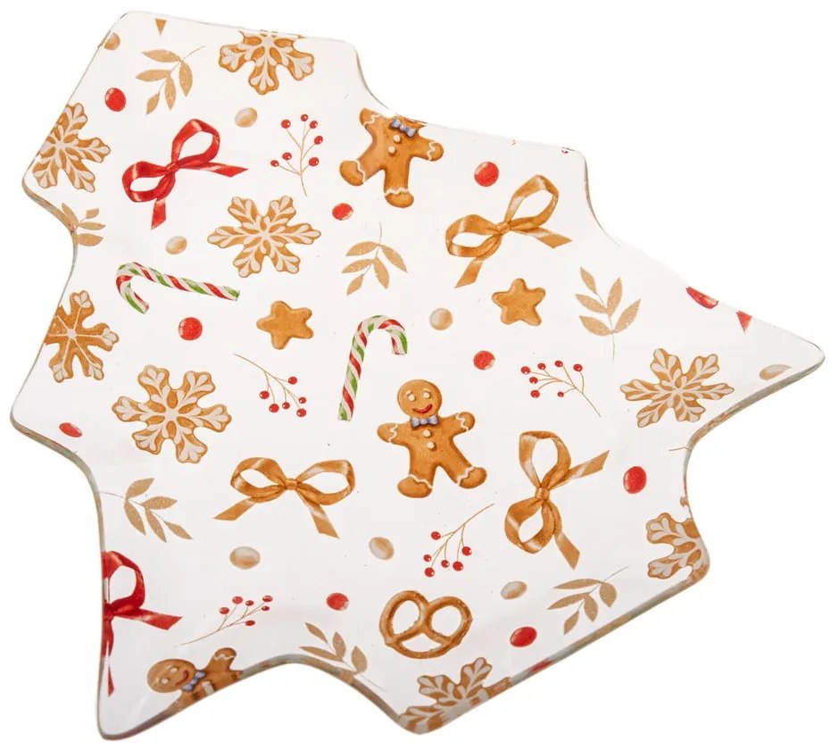 Biely servírovací sklenený tanier s vianočným motívom Gingerbread – Dakls