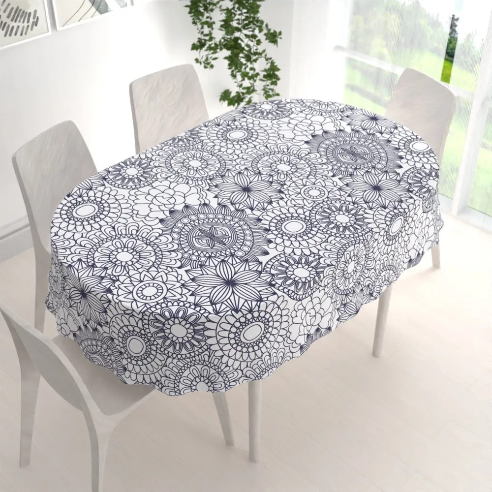 Biante Bavlnený oválny obrus Sandra SA-274 Tmavo modré mandaly na bielom 120x200 cm