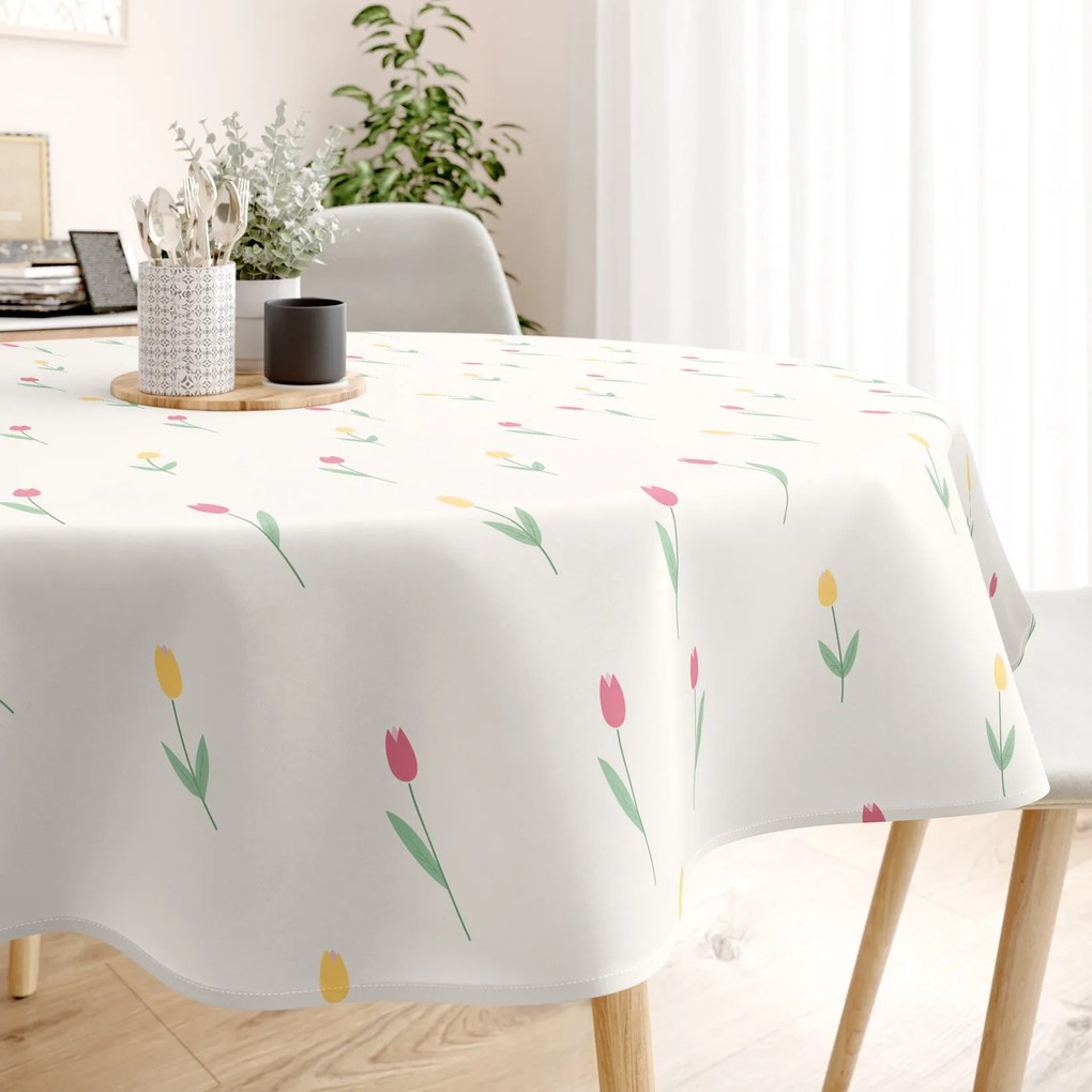 Goldea okrúhly obrus 100% bavlnené plátno - tulipány Ø 100 cm