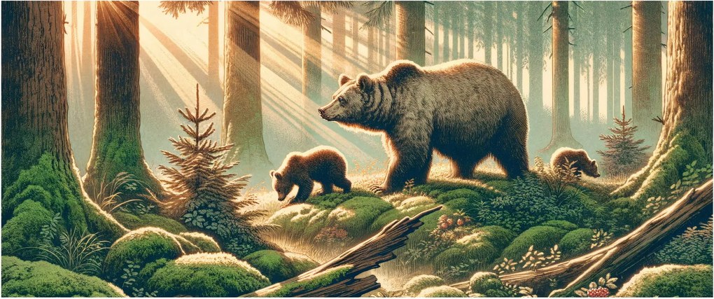 Obraz - Medvede v lese (120x50 cm)