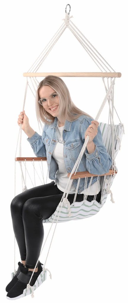 Kondela Závesné hojdacie kreslo, biela/vzor pásik, JAMBI TYP 2