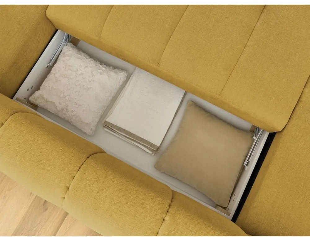 Rozkladacia/s úložným priestorom rohová pohovka v horčicovej farbe (pravý roh/do tvaru "U") Fuji – Bobochic Paris