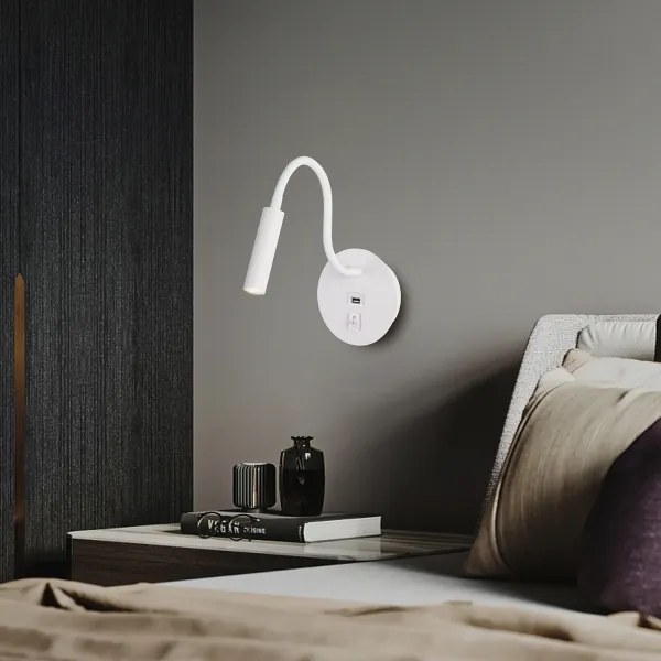 Brilagi - LED Flexibilná nástenná lampa s USB portom MAYA LED/3W/230V biela