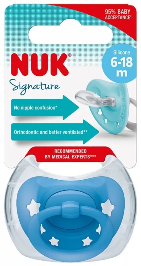 Dojčenský cumlík NUK Signature 6-18 m blue star