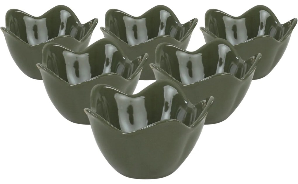 Sada 6 keramických misiek Lotus, 11,8 cm, zelená