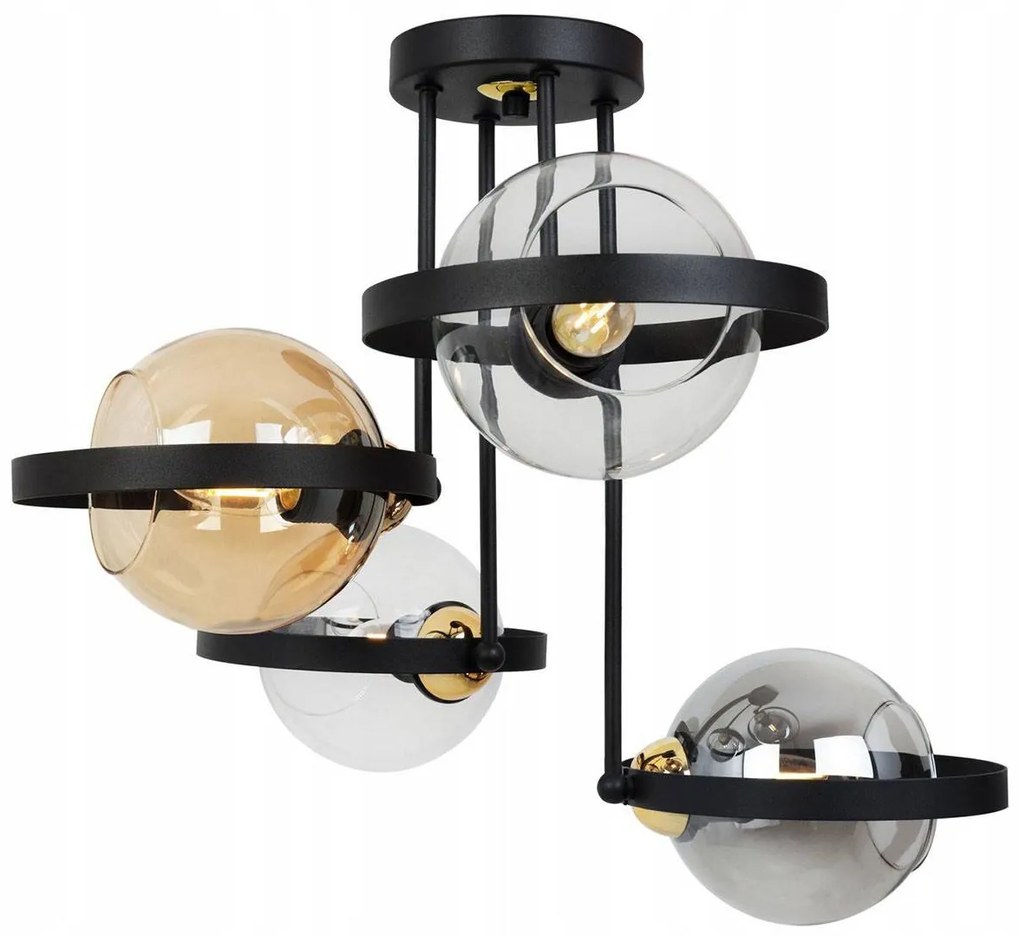 Stropné svietidlo Haga Ring, 4x sklenené tienidlo (mix 3 farieb), (výber z 3 farieb uchytenia)