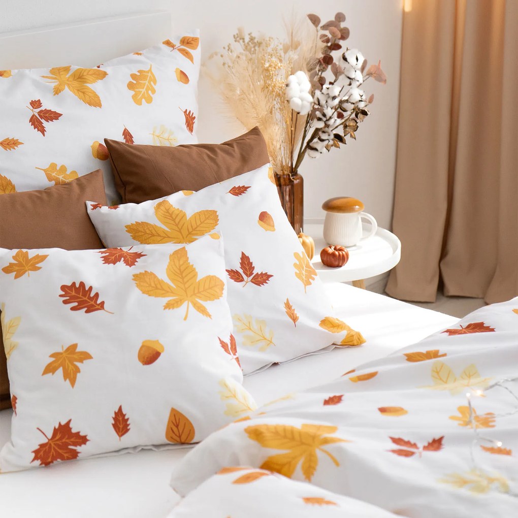 Goldea bavlnené posteľné obliečky - jesenné listy 240 x 220 a 2ks 70 x 90 cm