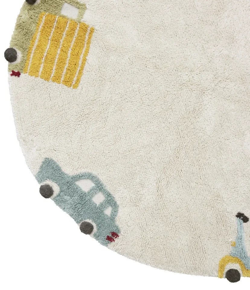 Lorena Canals, Kusový koberec Eco City Wheels, 140x140 (priemer) kruh, viacfarebná, detská izba