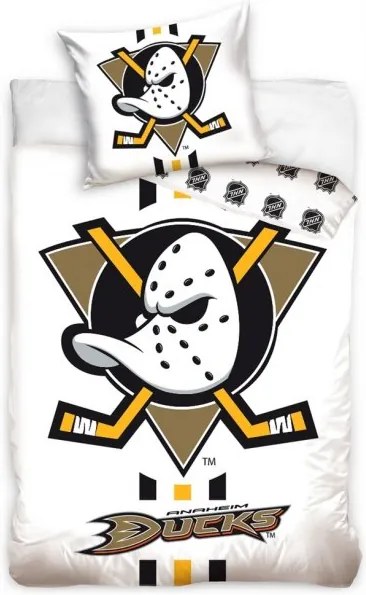Hokejové posteľné obliečky NHL Anaheim Mighty Ducks - biele - 100% bavlna, perkál - 70 x 90 cm + 140 x 200 cm