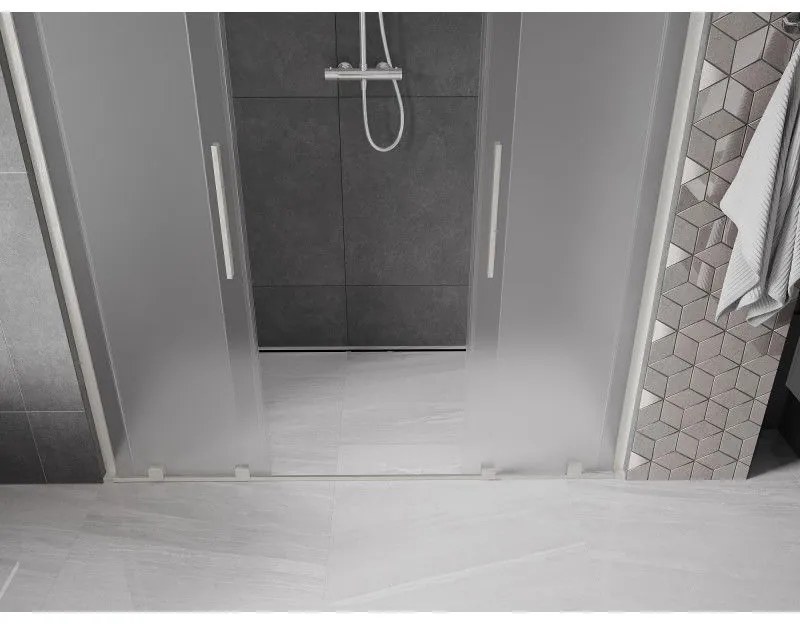 Mexen Velar L Duo, posuvné sprchové dvere do otvoru 180 cm, 8mm sklo námraza, brúsená oceľ, 871-180-003-32-97