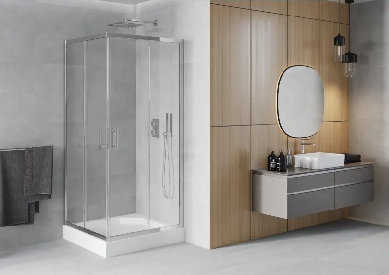 Mexen Rio štorcová sprchová kabína 90 x 90 cm, transparentná, chróm + vanička, biela - 860-090-090-01-00-4510