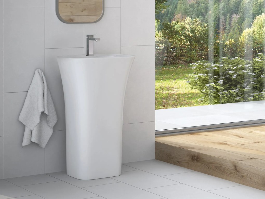 Besco Voľne stojace umývadlo z liateho mramoru Assos S-Line UM VS-OPB 52x41x84 cm, s otvorom pre batériu