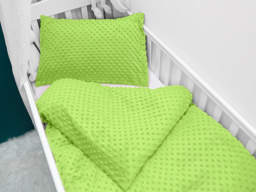 Biante Detské posteľné obliečky do postieľky Minky 3D bodky MKP-007 Hráškovo zelené Do postieľky 90x140 a 40x60 cm
