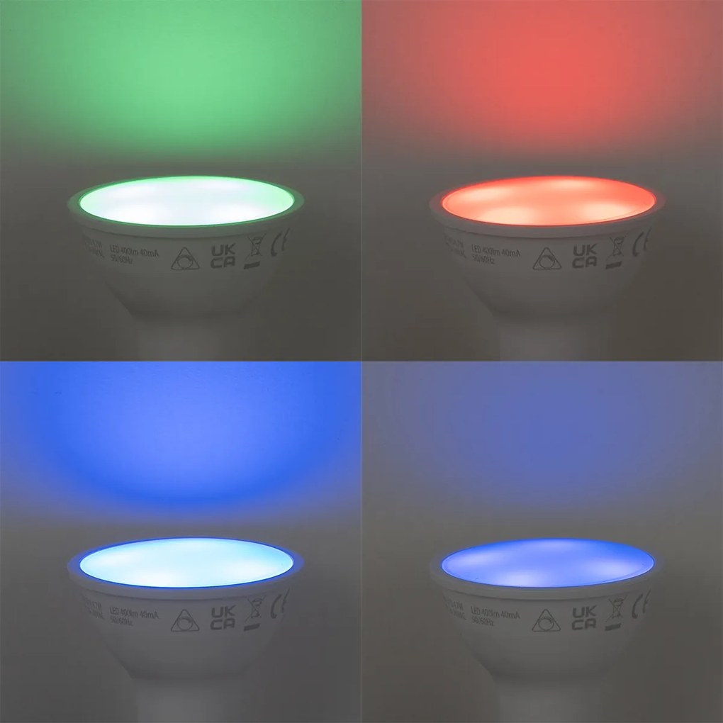 Inteligentná stmievateľná LED žiarovka GU10 50 mm Opál RGBW 4,7 W 400 lm 2700-6500 K