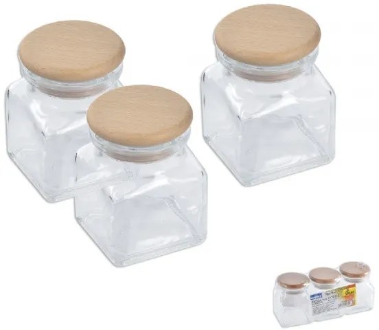 Orion Súprava koreničiek 3 ks, sklenená korenička s dreveným vrchnákom, TRIO