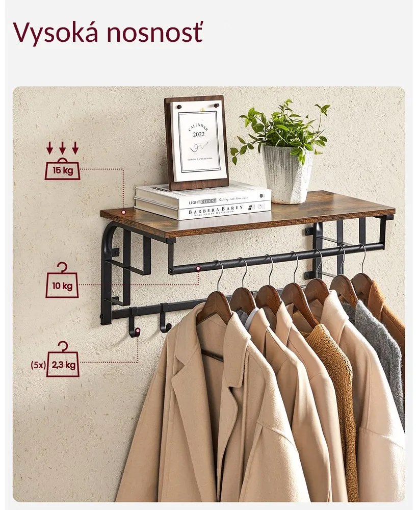 Vešiak na stenu HENRY, 66x30x27cm, čierna/hnedá Vasagle