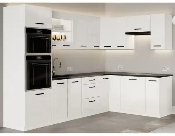 Rohová kuchyňa Vicky white pravý roh 290x180 (biela vysoký lesk) | BIANO