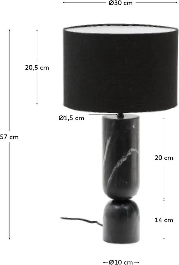 Čierna mramorová stolová lampa s textilným tienidlom (výška 57 cm) Vex – Kave Home