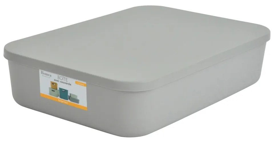 Sivý plastový úložný box s vekom 35,5x25,5x8 cm – Homéa