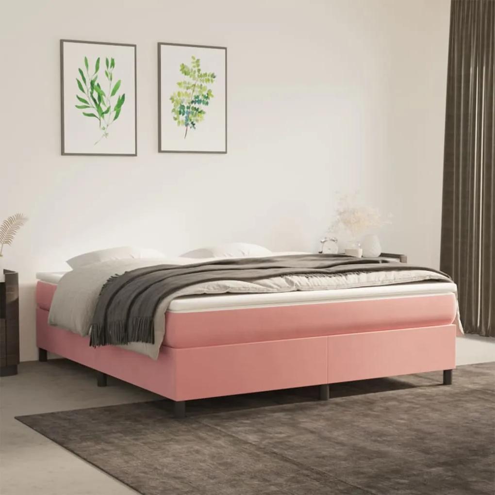 Posteľný rám boxsping s matracom ružový 160x200 cm zamat 3144692