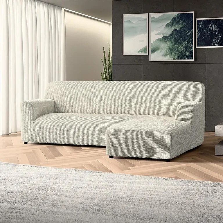 Bielastické poťahy COSTINA smotanová sedačka s otomanom vpravo (š. 170 - 300 cm)