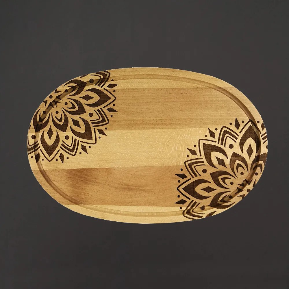 AMADEA Drevená servírovacia doska - podnos oválne mandala, masívne drevo, 38 cm