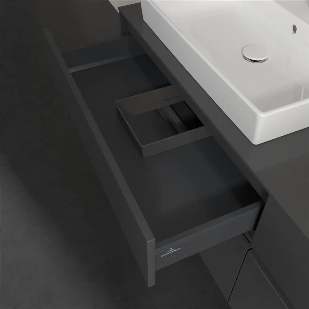 VILLEROY &amp; BOCH Collaro závesná skrinka pod dve umývadlá na dosku, 4 zásuvky, 1600 x 500 x 548 mm, Glossy Grey, C02400FP