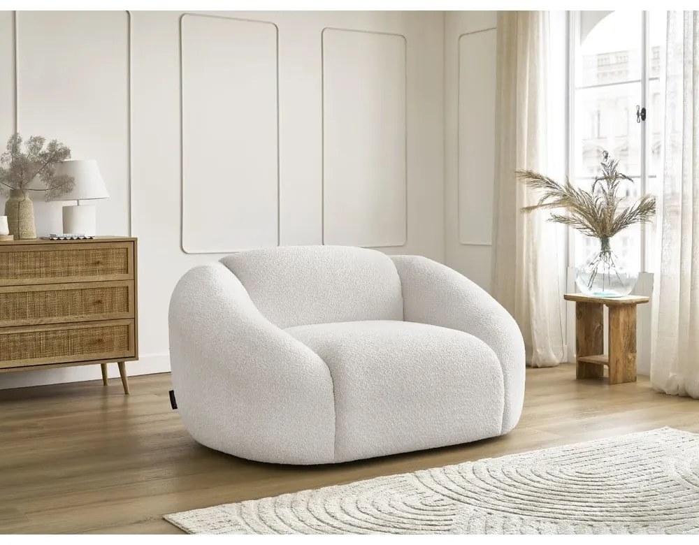 Biele kreslo z textílie bouclé Tina – Bobochic Paris