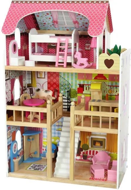 Eco Toys Drevený domček pre bábiky Malinový 4109