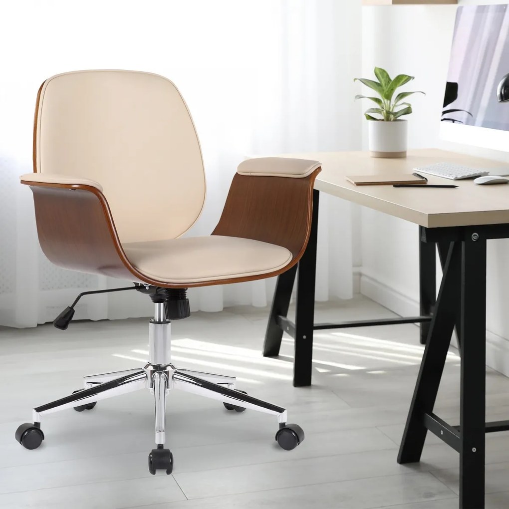 Design-Shop Kancelárska stolička Kemberg - koženka, drevo orech - Krémová