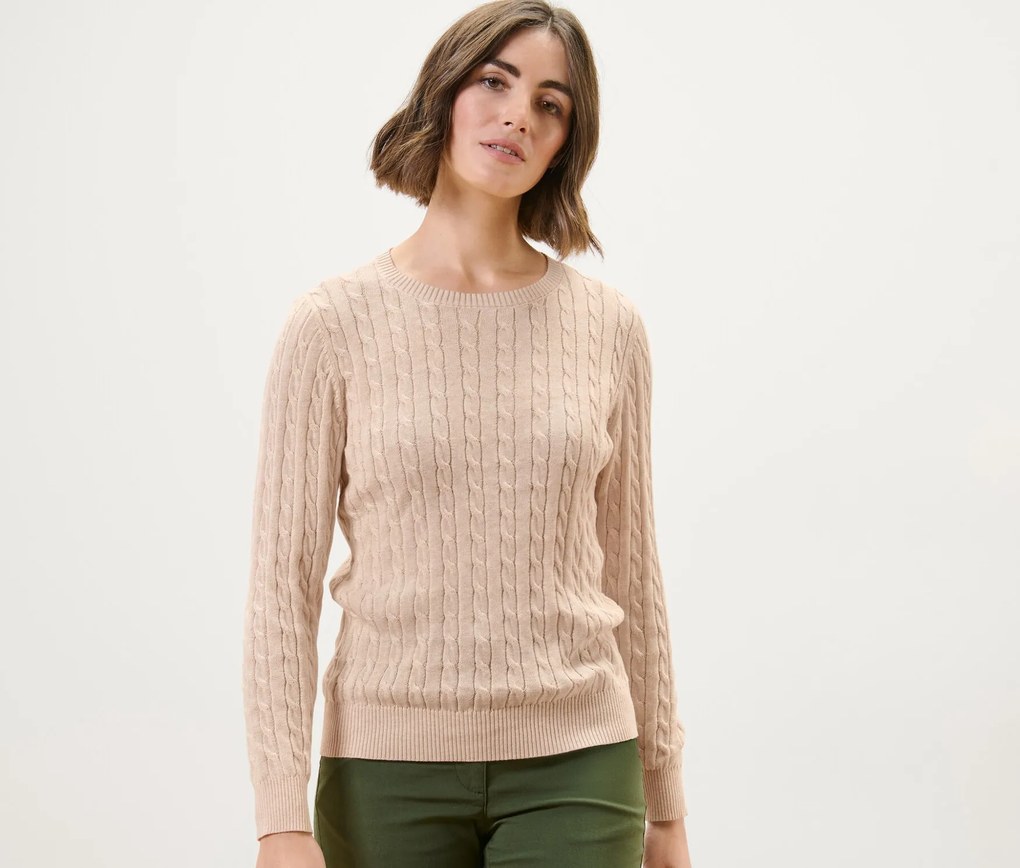 Pletený pulóver s vrkočovým vzorom, krémový